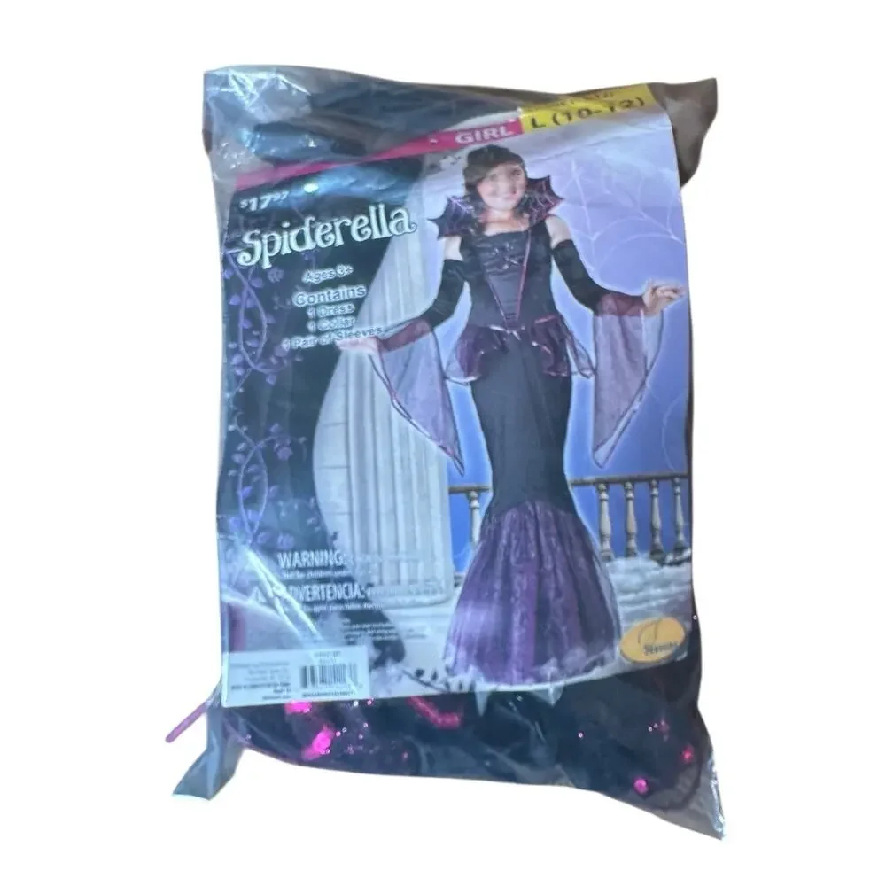 NEW Spiderella Goth Witch Halloween Costume Black Purple Lace Girls Size L 10-12